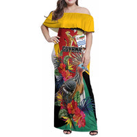 Personalized Guyana Canje Pheasant Family Matching Off Shoulder Maxi Dress and Hawaiian Shirt Tropical Flowers - Wonder Print Shop
