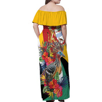 Personalized Guyana Canje Pheasant Family Matching Off Shoulder Maxi Dress and Hawaiian Shirt Tropical Flowers - Wonder Print Shop