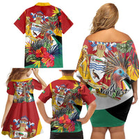 Personalized Guyana Canje Pheasant Family Matching Off Shoulder Short Dress and Hawaiian Shirt Tropical Flowers - Wonder Print Shop
