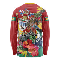 Personalized Guyana Canje Pheasant Long Sleeve Shirt Tropical Flowers - Wonder Print Shop