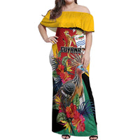Personalized Guyana Canje Pheasant Off Shoulder Maxi Dress Tropical Flowers - Wonder Print Shop