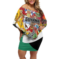 Personalized Guyana Canje Pheasant Off Shoulder Short Dress Tropical Flowers - Wonder Print Shop