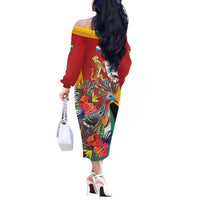 Personalized Guyana Canje Pheasant Off The Shoulder Long Sleeve Dress Tropical Flowers - Wonder Print Shop