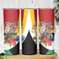 Personalized Guyana Canje Pheasant Skinny Tumbler Tropical Flowers - Wonder Print Shop