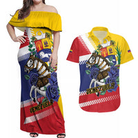 Personalized Venezuela White Horse Couples Matching Off Shoulder Maxi Dress and Hawaiian Shirt Veneziola Flag Colors - Wonder Print Shop