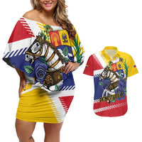Personalized Venezuela White Horse Couples Matching Off Shoulder Short Dress and Hawaiian Shirt Veneziola Flag Colors - Wonder Print Shop