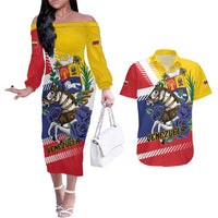 Personalized Venezuela White Horse Couples Matching Off The Shoulder Long Sleeve Dress and Hawaiian Shirt Veneziola Flag Colors - Wonder Print Shop