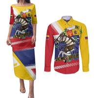 Personalized Venezuela White Horse Couples Matching Puletasi and Long Sleeve Button Shirt Veneziola Flag Colors - Wonder Print Shop