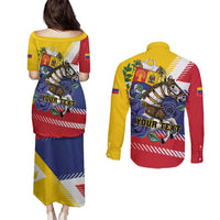 Personalized Venezuela White Horse Couples Matching Puletasi and Long Sleeve Button Shirt Veneziola Flag Colors - Wonder Print Shop