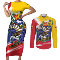 Personalized Venezuela White Horse Couples Matching Short Sleeve Bodycon Dress and Long Sleeve Button Shirt Veneziola Flag Colors - Wonder Print Shop