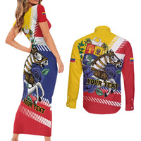 Personalized Venezuela White Horse Couples Matching Short Sleeve Bodycon Dress and Long Sleeve Button Shirt Veneziola Flag Colors - Wonder Print Shop