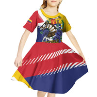 Personalized Venezuela White Horse Kid Short Sleeve Dress Veneziola Flag Colors - Wonder Print Shop