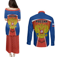 Russia Couples Matching Puletasi Dress and Long Sleeve Button Shirts Russian Eagle and Kremlin - Wonder Print Shop