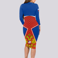 Personalised Russia Long Sleeve Bodycon Dress Russian Eagle and Kremlin - Wonder Print Shop