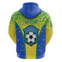 Brazil football pullover hoodie, green leopard print with Brazil crest on back