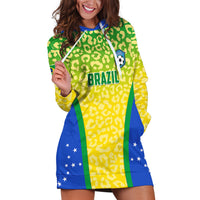 Brazil Football Hoodie Dress Brasil Leopard Pattern - Wonder Print Shop