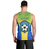 Men's Brazil football tank top with leopard-print back, blue and yellow panels, rear view