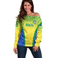 Brazil Football Off Shoulder Sweater Brasil Leopard Pattern - Wonder Print Shop