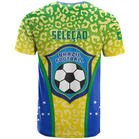 Brazil football T-shirt with leopard pattern and Seleção graphic, back view