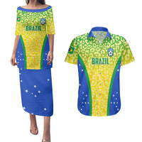 Personalised Brazil Football Couples Matching Puletasi Dress and Hawaiian Shirt Brasil Leopard Pattern - Wonder Print Shop