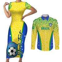 Personalised Brazil Football Couples Matching Short Sleeve Bodycon Dress and Long Sleeve Button Shirts Brasil Leopard Pattern - Wonder Print Shop