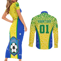 Personalised Brazil Football Couples Matching Short Sleeve Bodycon Dress and Long Sleeve Button Shirts Brasil Leopard Pattern - Wonder Print Shop