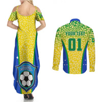 Yellow leopard maxi dress and Brazil button shirt, back view with Your Text 01
