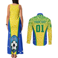Back view yellow leopard-print Brazil football maxi tank dress and shirt set with text 01