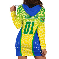 Personalised Brazil Football Hoodie Dress Brasil Leopard Pattern - Wonder Print Shop