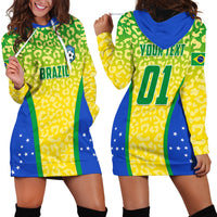 Personalised Brazil Football Hoodie Dress Brasil Leopard Pattern - Wonder Print Shop