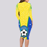 Personalised Brazil Football Long Sleeve Bodycon Dress Brasil Leopard Pattern - Wonder Print Shop