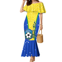 Yellow and blue off-shoulder mermaid football dress with leopard print and star skirt