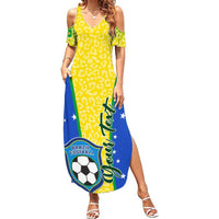 Women’s yellow leopard maxi dress with cold-shoulder sleeves, Brazil football graphic