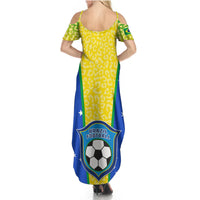 Women’s yellow leopard maxi dress, cold-shoulder cutouts, Brazil football crest