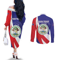 Belize Independence Day 1981 Couples Matching Off The Shoulder Long Sleeve Dress and Long Sleeve Button Shirt Bileez Keel Billed Toucan