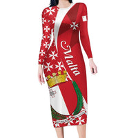 Malta Family Matching Long Sleeve Bodycon Dress and Hawaiian Shirt Virtute et constantia Maltese Cross Pattern - Wonder Print Shop