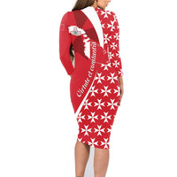 Malta Family Matching Long Sleeve Bodycon Dress and Hawaiian Shirt Virtute et constantia Maltese Cross Pattern - Wonder Print Shop