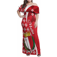 Malta Family Matching Off Shoulder Maxi Dress and Hawaiian Shirt Virtute et constantia Maltese Cross Pattern - Wonder Print Shop