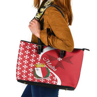 Malta Leather Tote Bag Virtute et constantia Maltese Cross Pattern - Wonder Print Shop