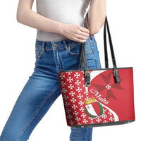 Malta Leather Tote Bag Virtute et constantia Maltese Cross Pattern - Wonder Print Shop