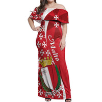 Malta Off Shoulder Maxi Dress Virtute et constantia Maltese Cross Pattern - Wonder Print Shop