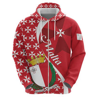 Malta Zip Hoodie Virtute et constantia Maltese Cross Pattern - Wonder Print Shop