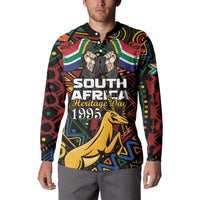 South African Heritage Day Button Sweatshirt Springbok African Pattern - Wonder Print Shop