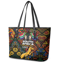 South African Heritage Day Leather Tote Bag Springbok African Pattern - Wonder Print Shop
