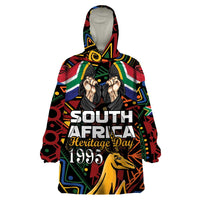 South African Heritage Day Wearable Blanket Hoodie Springbok African Pattern - Wonder Print Shop