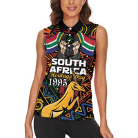 South African Heritage Day Women Sleeveless Polo Shirt Springbok African Pattern - Wonder Print Shop