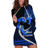 Personalised Hawaii Hoodie Dress Maui Be Strong Kakau Blue Version - Wonder Print Shop