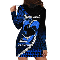 Personalised Hawaii Hoodie Dress Maui Be Strong Kakau Blue Version - Wonder Print Shop