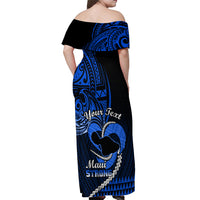 Personalised Hawaii Off Shoulder Maxi Dress Maui Be Strong Kakau Blue Version - Wonder Print Shop