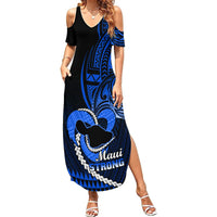 Personalised Hawaii Summer Maxi Dress Maui Be Strong Kakau Blue Version - Wonder Print Shop